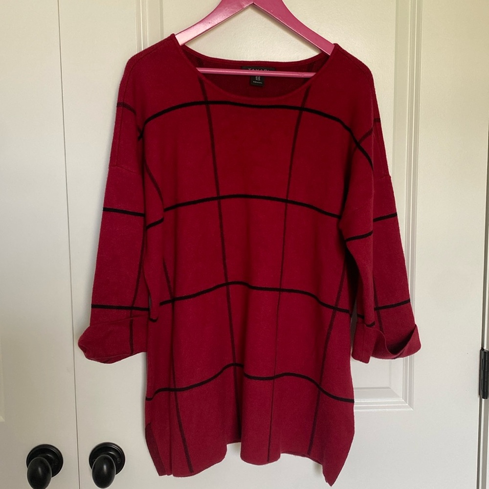 Tahari Red and Black‎ Window Pane Sweater